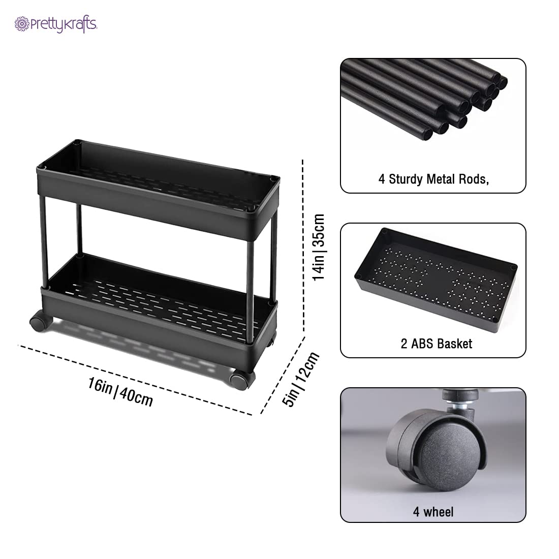 2 Tier Multipurpose Plastic Storage Organizer Slim Rack Shelf