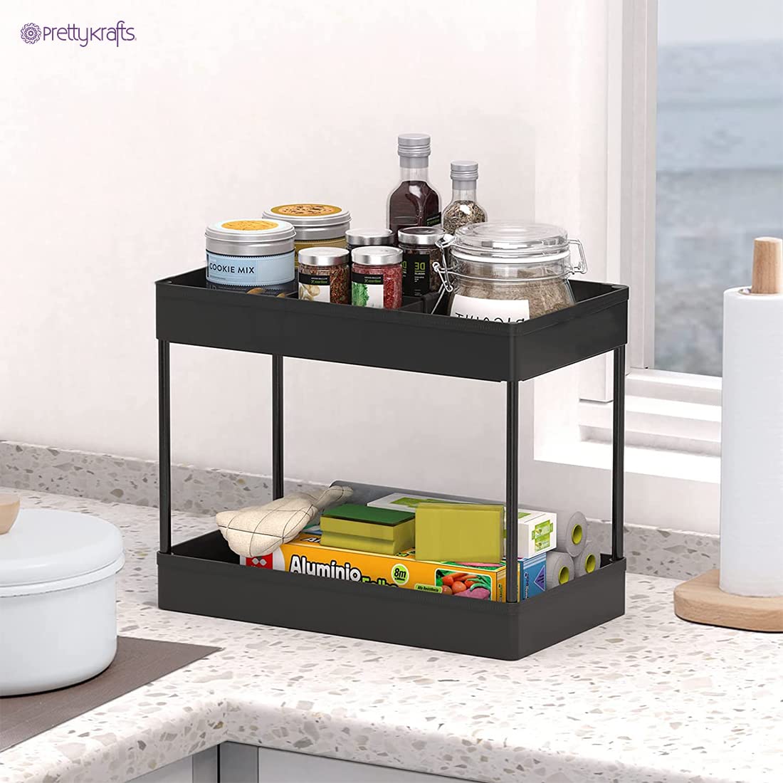 2 Tier Multipurpose Plastic Storage Organizer Slim Rack Shelf
