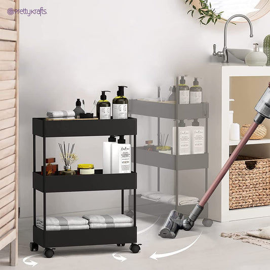 2 Tier Multipurpose Plastic Storage Organizer Slim Rack Shelf