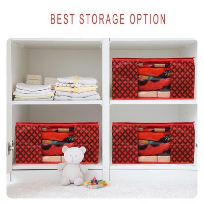 Polka Pink Flower Design Pack Of 6 Non Woven Fabric Saree Cover/ Clothes Small Travel Bag