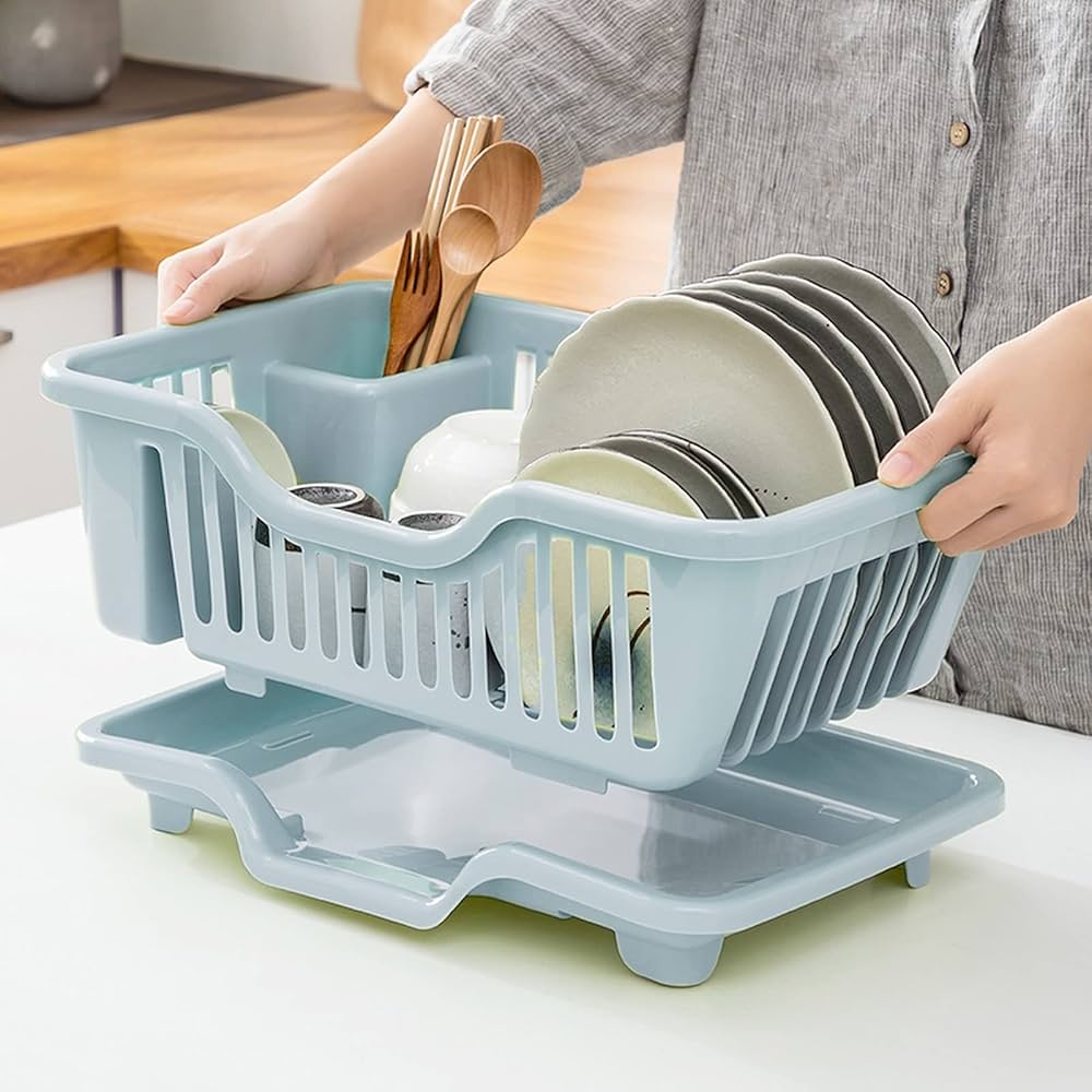 Smart Dish Drying Rack with Quick Drainage & Cutlery Holder