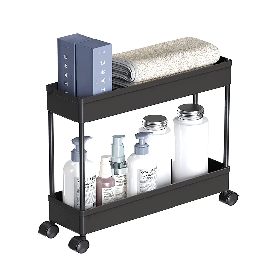 2 Tier Multipurpose Plastic Storage Organizer Slim Rack Shelf