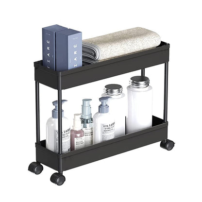 2 Tier Multipurpose Plastic Storage Organizer Slim Rack Shelf