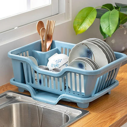 Smart Dish Drying Rack with Quick Drainage & Cutlery Holder