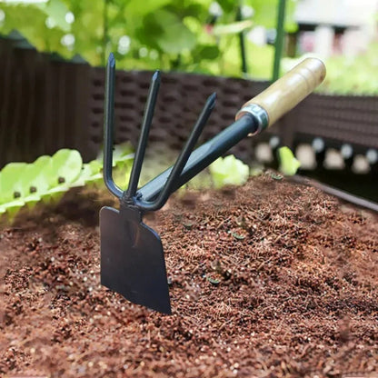Wooden Handle Dual Hoe & Rake